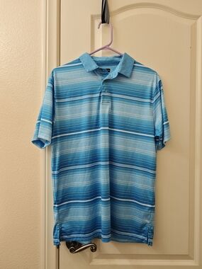 PGA Tour Teal & Aqua Striped Short Sleeve Polo